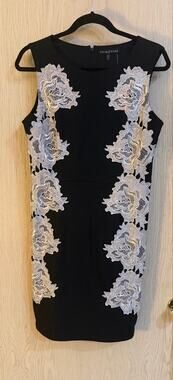 Fifth & Park Small Black Cream Floral Lace Appliqué Sheath Dress NWT